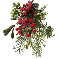 Sale Christmas Forever TEARDROP 13″ RED BERRIES W/ FROSTED MIXED GREENERY/PINE