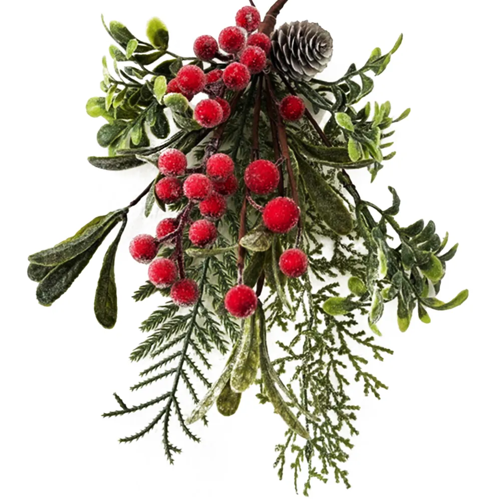 Sale Christmas Forever TEARDROP 13″ RED BERRIES W/ FROSTED MIXED GREENERY/PINE