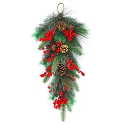 Christmas Forever TEARDROP GRN 28″ RED CLUSTER BERRY W/PINE & CONES