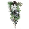 Hot Christmas Forever TEARDROP WHITE POINSETTIA 28″ W/ MIXED GRRENS BERRIES & CHAMPAGNE BALLS