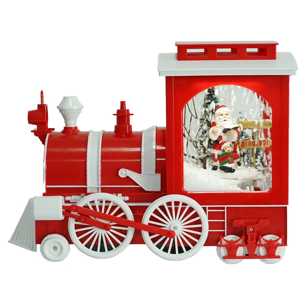 New Christmas Forever TRAIN WITH MOVING WHEELS WITH SANTA & CHILD SNOWING SCENE 9″