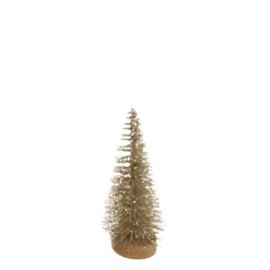 Best Christmas Forever TREE BOTTLE BRUSH GOLD GLTR. 8″ W/ WOOD BASE