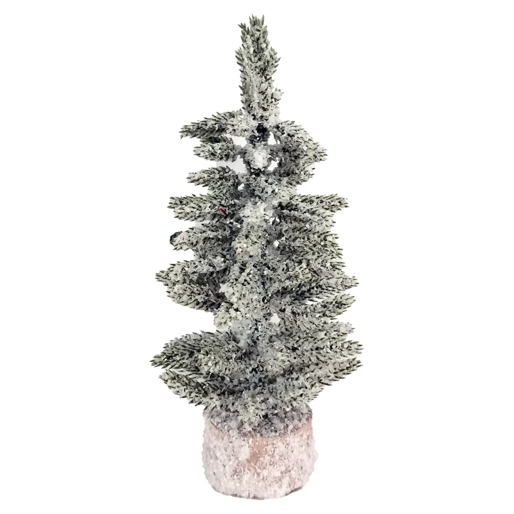 Hot Christmas Forever TREE FLOCKED/SNOWY PINE 8.5″ W/ WOODEN BASE