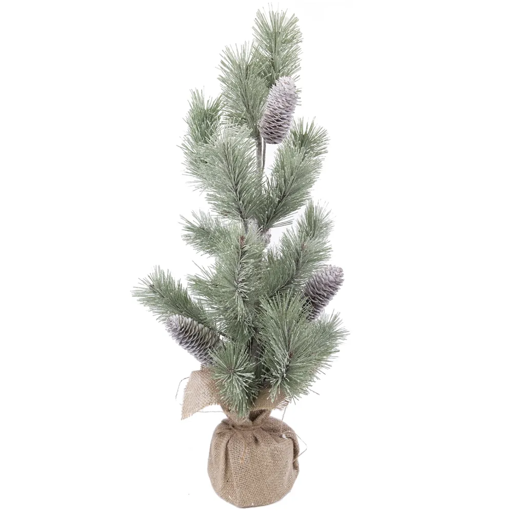 Sale Christmas Forever TREE FROSTED NEEDLE PINE 25″ W/ PINE CONES & BURLAP BASE