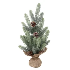 New Christmas Forever TREE FROSTED PE PINE 18″ W/ PINE CONE & BURLAP BASE