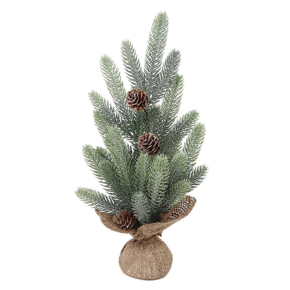New Christmas Forever TREE FROSTED PE PINE 18″ W/ PINE CONE & BURLAP BASE