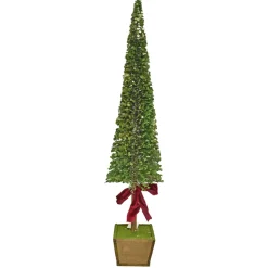 Hot Christmas Forever TREE MINI LEAF 29.5″ W/ WOODEN POT & RED RIBBON