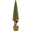 Hot Christmas Forever TREE MINI LEAF 37.5″ W/ WOODEN POT & RED RIBBON