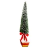 Christmas Forever TREE MINI LEAVES 21.5″ GREEN W/ WOODEN BASE & RED BOW