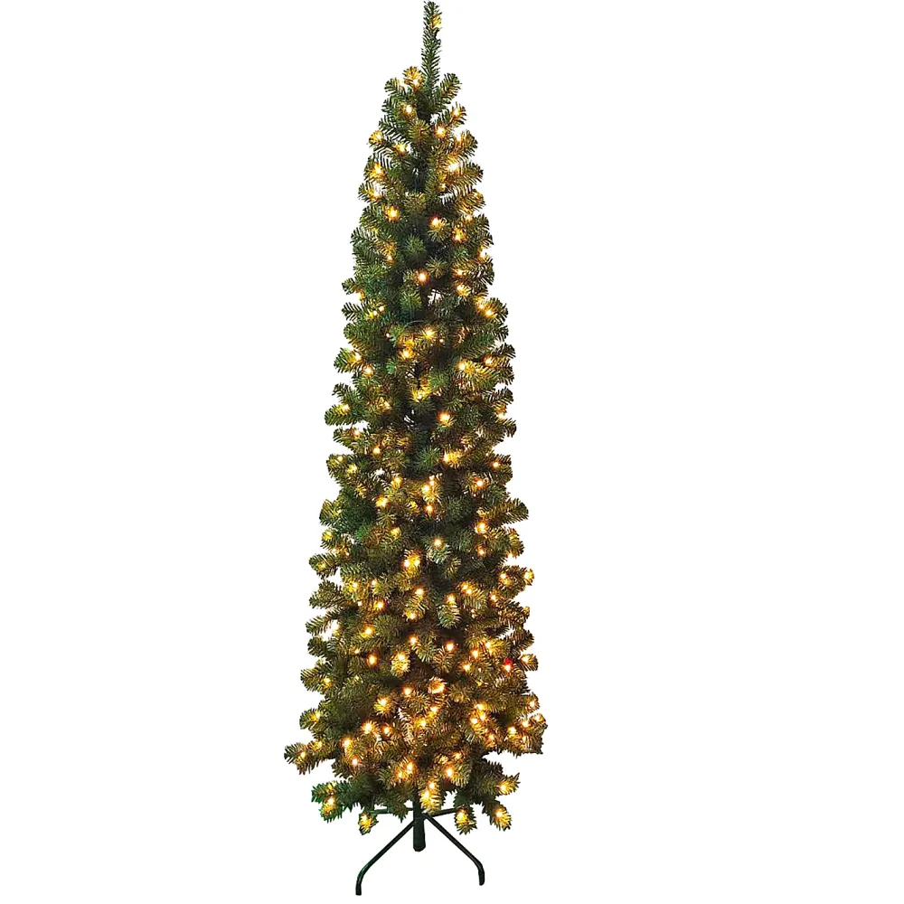 Online Christmas Forever TREE PENCIL PINE 5′ 330 TIPS 180 LED WARM WHITE LIGHTS GREEN PVC