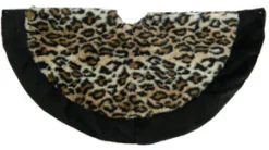 Christmas Forever TREE SKIRT 34″ BLACK/ BEIGE LEOPARD PRINT PLUSH W/ BLACK BORDER