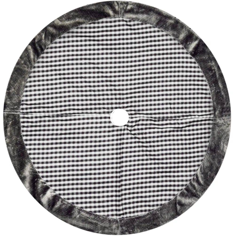Outlet Christmas Forever TREE SKIRT 42″ BLACK/ WHITE CHECK W/ GRAY FUR BORDER
