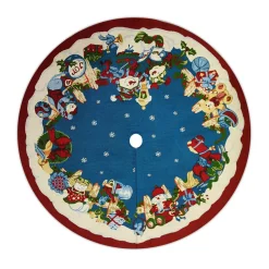 Christmas Forever TREE SKIRT 52″ BLUE TAPESTRY , SNOWMEN & TOYS DESIGN