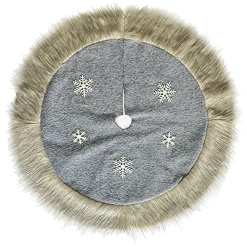 New Christmas Forever TREE SKIRT 39.5″ FAUX FUR GRAY W/ SNOWFLAKE