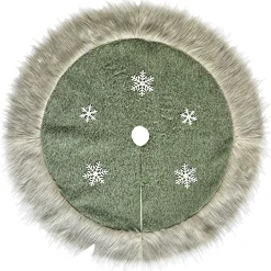 Clearance Christmas Forever TREE SKIRT 39.5″ FAUX FUR GREEN W/ SNOWFLAKE