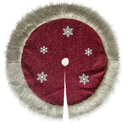 Outlet Christmas Forever TREE SKIRT 39.5″ FAUX FUR RED 3W/ SNOWFLAKE