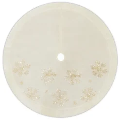 Outlet Christmas Forever TREE SKIRT 48″ IVORY VELVET WITH FAUX FUR BORDER GOLD SNOWFLAKE SEQUINS & EMBROIDERY