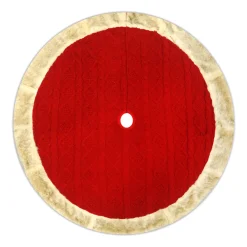 Clearance Christmas Forever TREE SKIRT 48″ RED CABLE KNIT W/ FAUX FUR BORDER