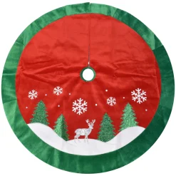 Hot Christmas Forever TREE SKIRT 48″ RED/ GREEN VELVET W/ METALLIC REINDEER AND TREE APPLIQUE