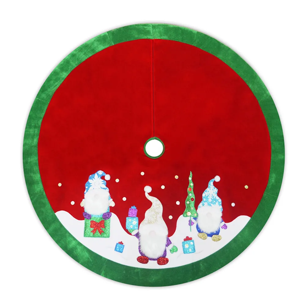 Clearance Christmas Forever TREE SKIRT 48″ RED VELVET W/ METALLIC EMBROIDERY GNOME DESIGN