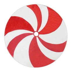 Clearance Christmas Forever TREE SKIRT 48″ RED/WHITE VELVET & FLEECE, CANDY SWIRL DESIGN