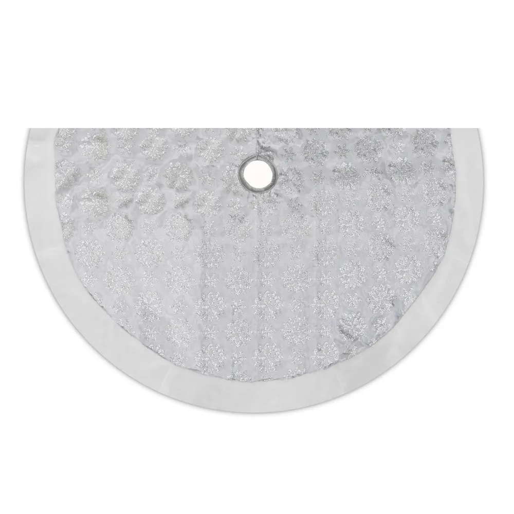 Best Christmas Forever TREE SKIRT 48″ WHITE W/GLITTER PRINT ON SHEER ORGANZA W/ FAUX FUR BORDER