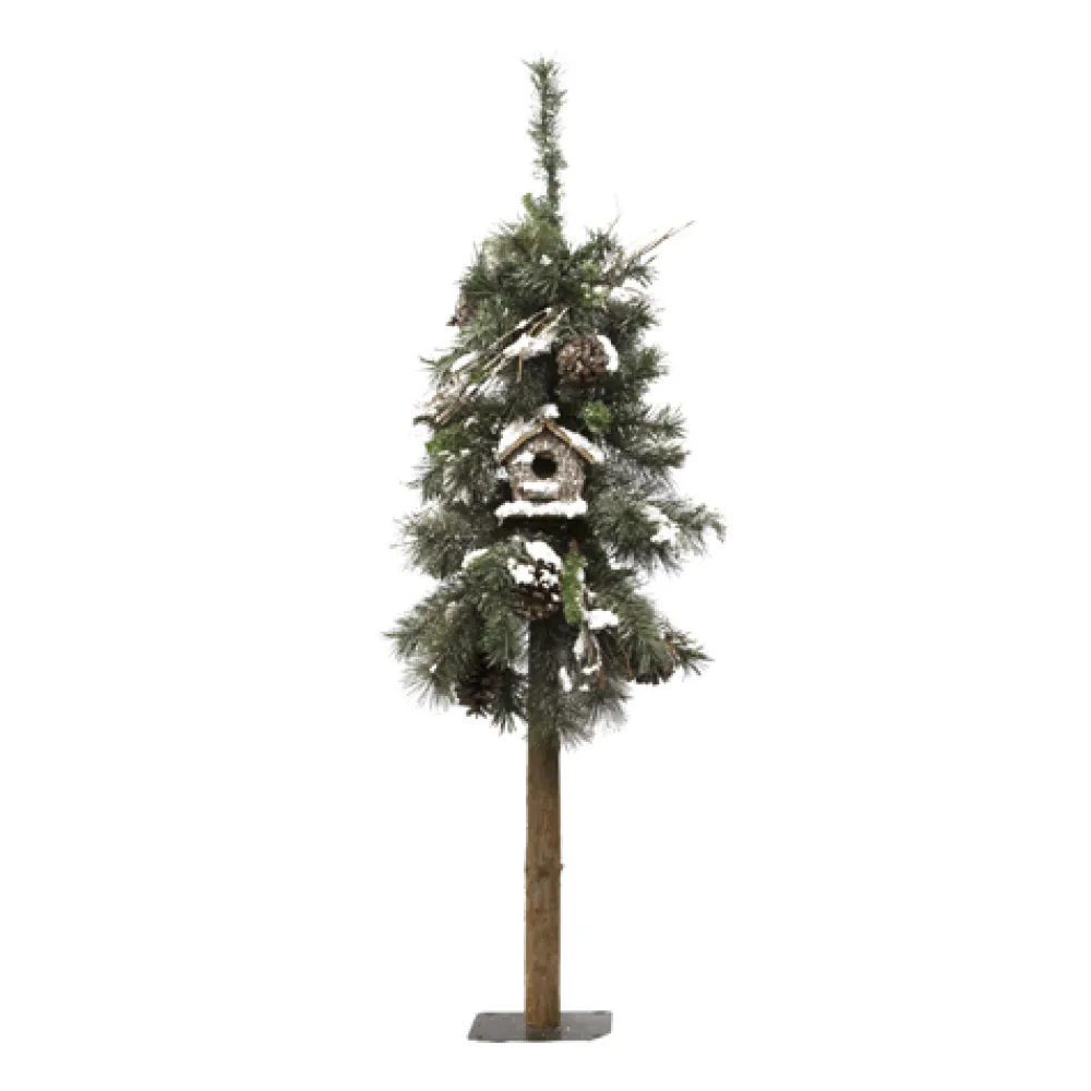 Christmas Forever TREE SNOWY ALPINE 4′ 65T MIXED NEEDLES W/ PINE CONES & BIRD HOUSE