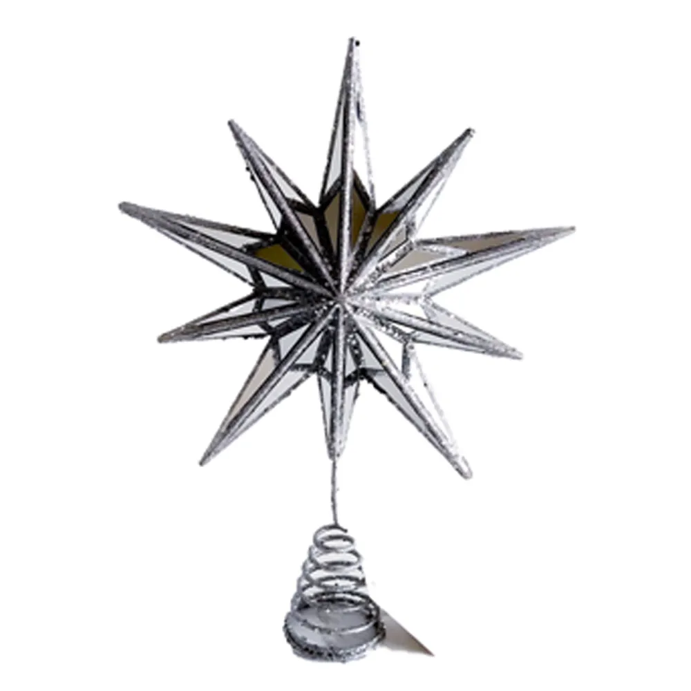 Christmas Forever TREE TOP STAR SILVER 12″ HALF CONVEX MIRROR WITH GLITTER