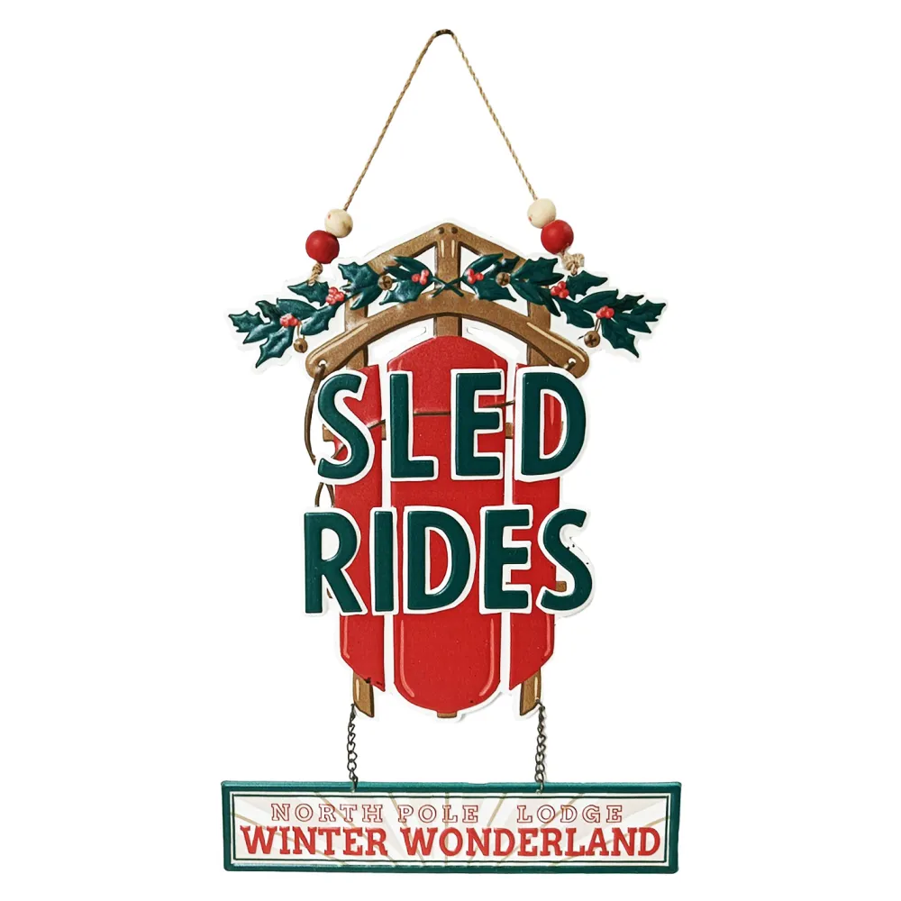 Sale Christmas Forever WALL DECOR METAL 10″x14″ – “SLED RIDES”