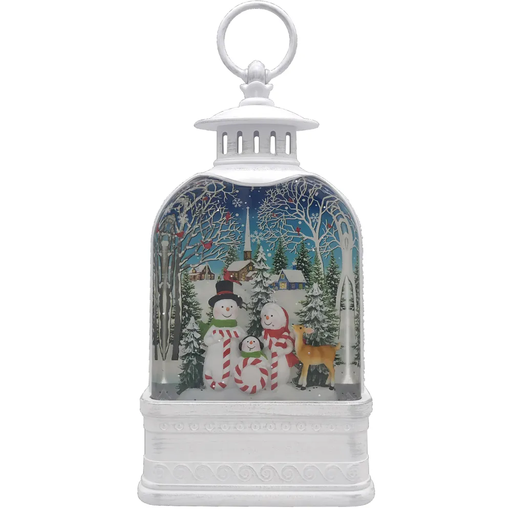 Online Christmas Forever WATER LANTERN AUTO SPINNER WITH SNOWMAN & JOY CANDY CANE IN SWIRL GLITTER LED 9.5″