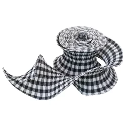 Outlet Christmas Forever WIRED CRINKLE RIBBON 4.7″ X 5YDS BLACK/ WHITE PLAID