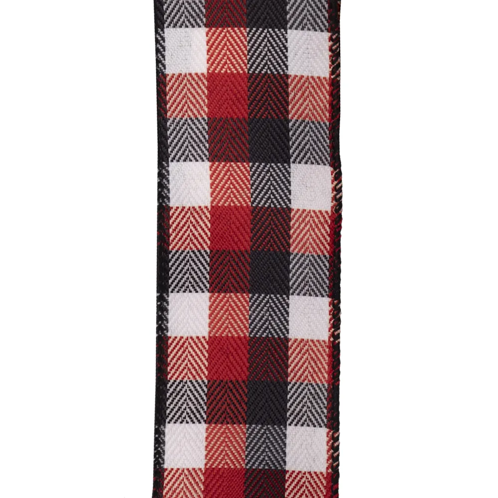 Best Christmas Forever WIRED RIBBON 2.5″X10 YDS BLACK/ WHITE/ RED CHECK