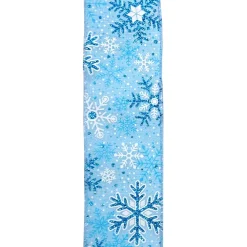 Outlet Christmas Forever WIRED RIBBON 2.5″X10 YDS BLUE- LIGHT WITH GLITTER SNOWFLAKES