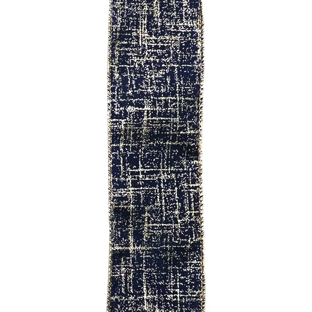 Best Christmas Forever WIRED RIBBON 2.5″X10 YDS BLUE NAVY W/ GOLD CRISS-CROSS DESIGN