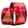 Christmas Forever WIRED RIBBON 2.5″x10 YDS. BURGUNDY W/ SWIRLY/CURLY TREES
