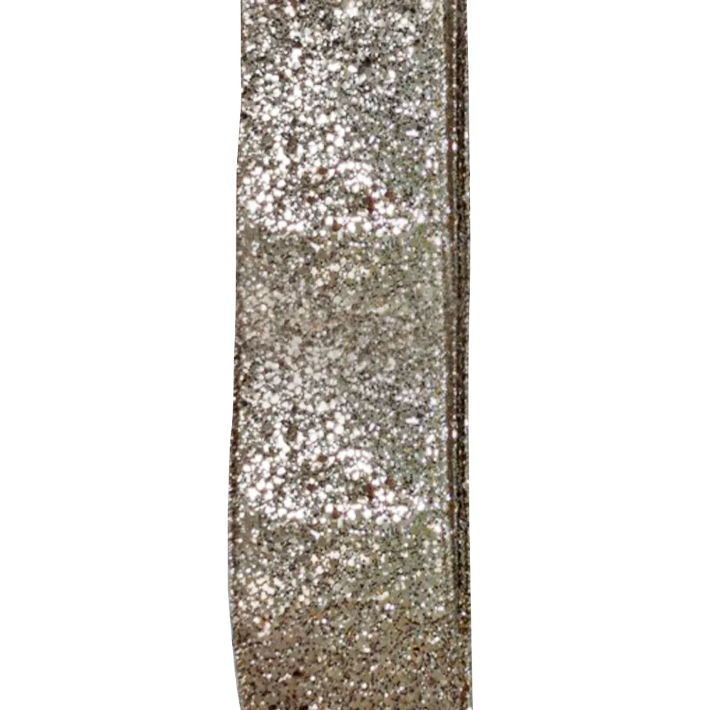 New Christmas Forever WIRED RIBBON 2.5″x10 YDS. CHAMPANGE W/ GLITTER