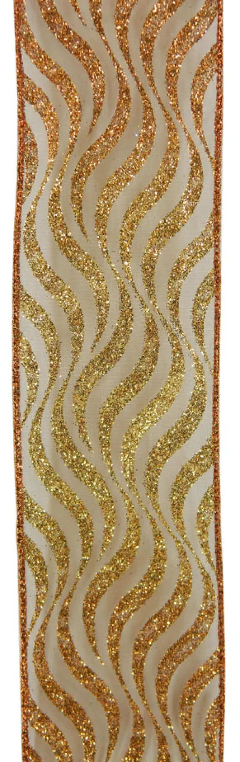 Discount Christmas Forever WIRED RIBBON 2.5″X10 YDS COPPER/ GOLD W/ WAVE STRIPE / GLITTER