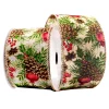 Outlet Christmas Forever WIRED RIBBON 2.5″x10 YDS. CREAM W/ EVERGREENS & PINECONES