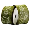 New Christmas Forever WIRED RIBBON 2.5″x10 YDS. FROST GREEN W/ REINDEER HEAD