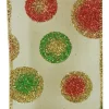 Clearance Christmas Forever WIRED RIBBON 2.5″X10 YDS IVORY W/ GOLD, RED, GREEN GLIITER DOTS