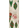 Hot Christmas Forever WIRED RIBBON 2.5″X10 YDS IVORY TWILL W/XMAS BALLS & FINIALS