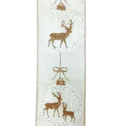 Best Christmas Forever WIRED RIBBON 2.5″X10 YDS IVORY W/GOLD REINDEER IN BALLS