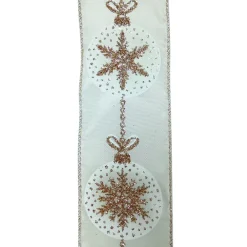 Online Christmas Forever WIRED RIBBON 2.5″X10 YDS IVORY W/ GOLD SNOWFLAKES IN BALL