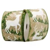 Hot Christmas Forever WIRED RIBBON 2.5″x10 YDS. NATURAL W/ WHITE STANDING REINDEER