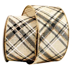 Online Christmas Forever WIRED RIBBON 2.5″x10 YDS. NATURAL W/ BLACK CHAMPANGE PATTERNS