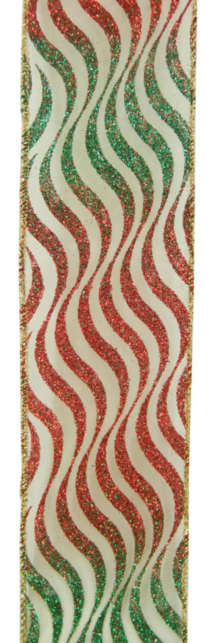 Outlet Christmas Forever WIRED RIBBON 2.5″X10 YDS RED/ GREEN W/ WAVE STRIPE / GLITTER