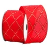Best Christmas Forever WIRED RIBBON 2.5″x10 YDS. RED SATIN W/ DIAMOND PATTERNS