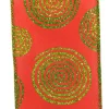 Best Christmas Forever WIRED RIBBON 2.5″X10 YDS RED W/ GREENS GLITTER SWIRLS