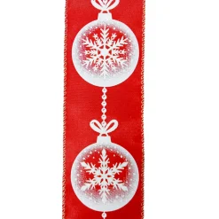 Best Christmas Forever WIRED RIBBON 2.5″X10 YDS RED W/ WHITE SNOWFLAKES IN BALL