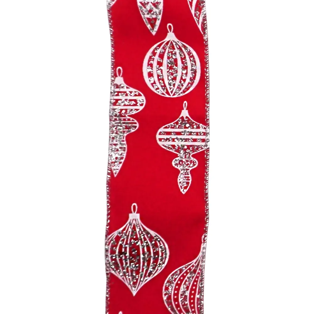 Best Christmas Forever WIRED RIBBON 2.5″X10 YDS RED W/ WHITE FINIALS